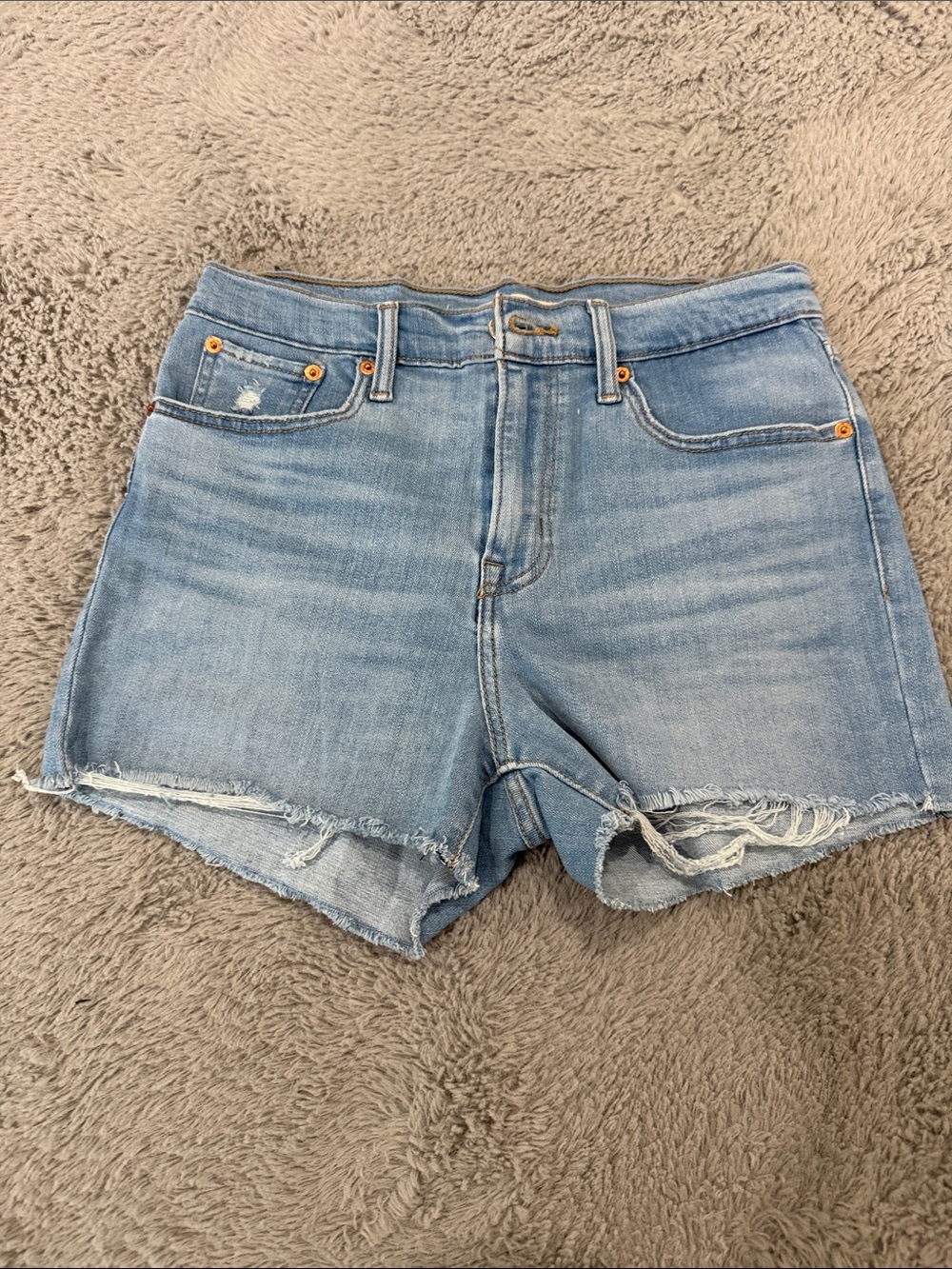 Levi's Light Blue Distressed High-Rise Denim Shorts